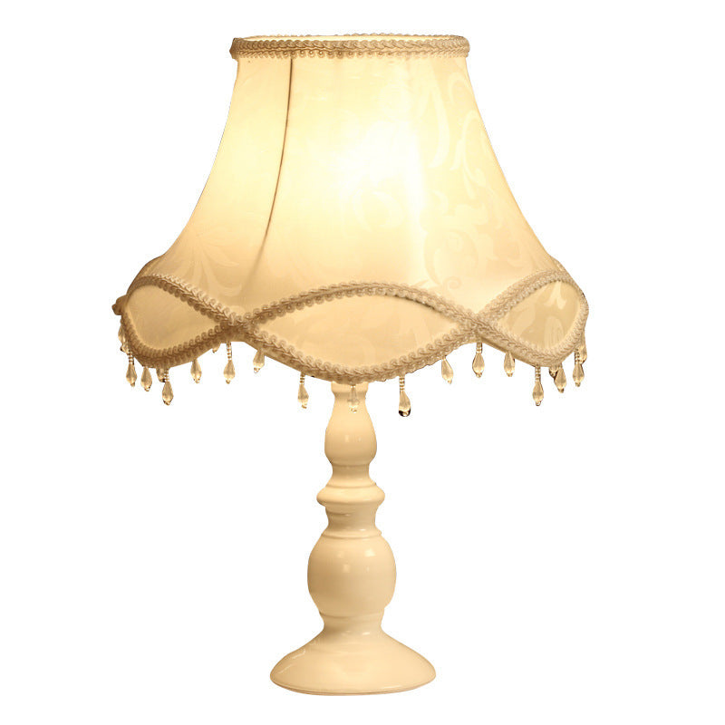 White Fabric Shade Table Lamp Metal Base