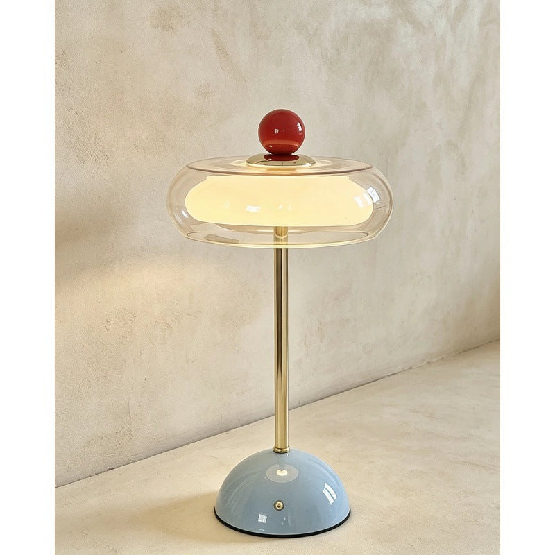 Rechargeable Glass Table Lamp Iron Base 3-Color Touch