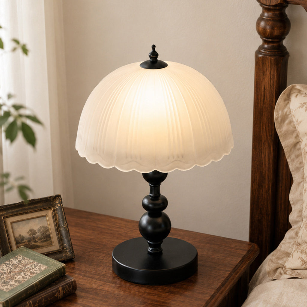 Black Column Table Lamp Frosted Shade Warm Light