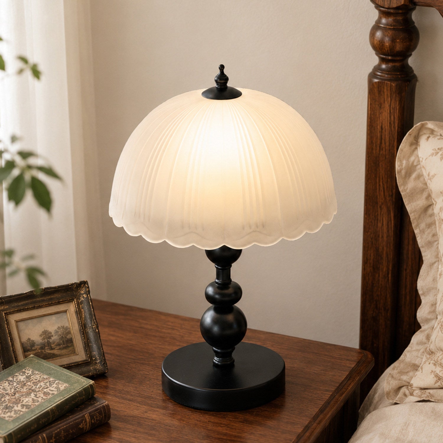 Black Column Table Lamp Frosted Shade Warm Light