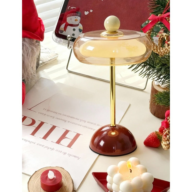Rechargeable Glass Table Lamp Iron Base 3-Color Touch