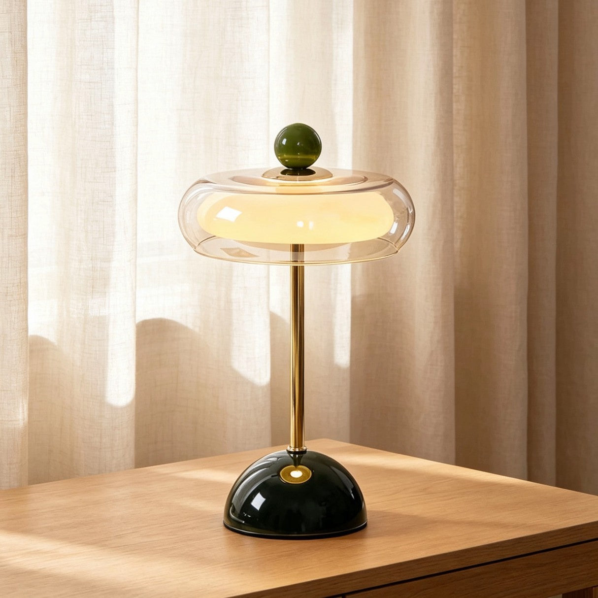 Rechargeable Glass Table Lamp Iron Base 3-Color Touch