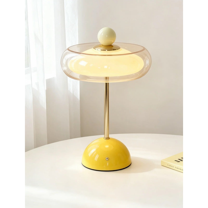 Rechargeable Glass Table Lamp Iron Base 3-Color Touch