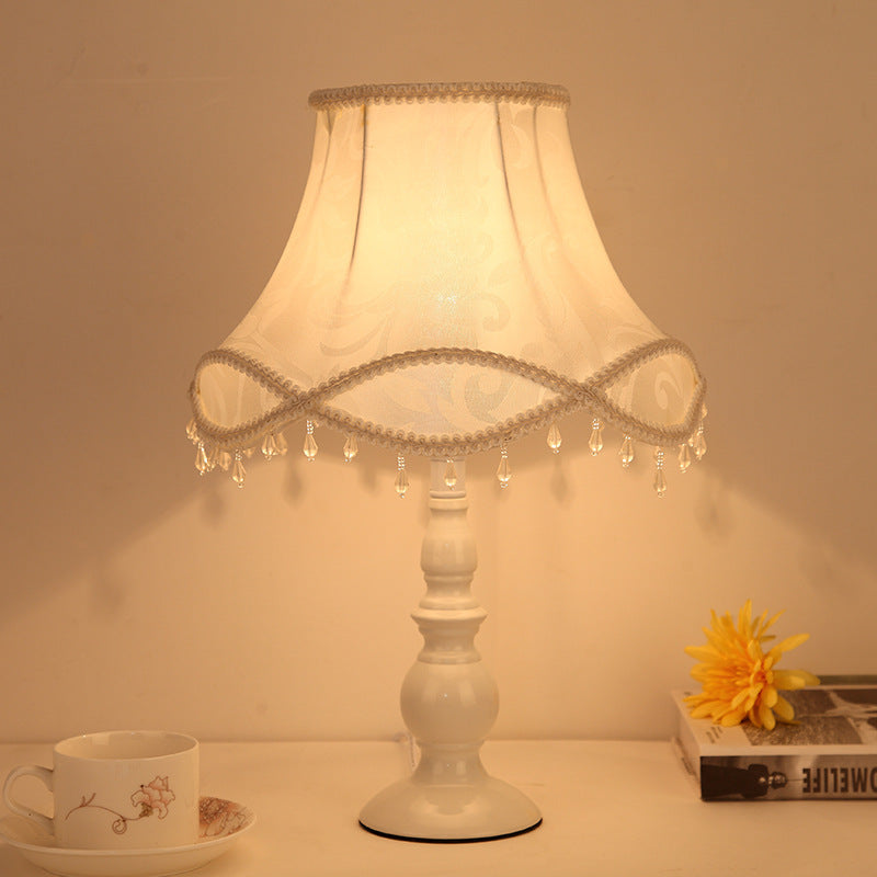 White Fabric Shade Table Lamp Metal Base